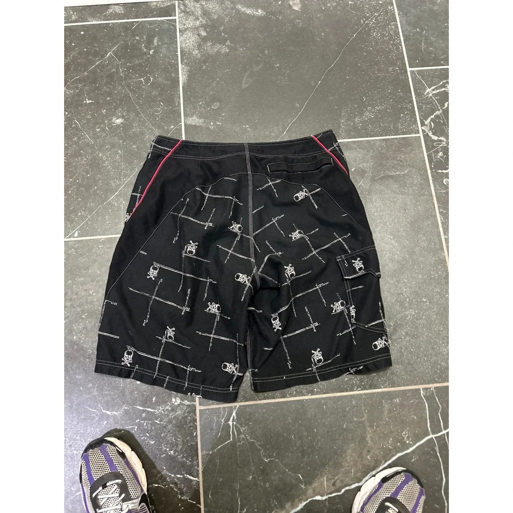 Point Zero Mens XL Board Shorts Black Skull Crossbones Swim Trunks Y2K Goth Surf